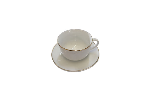 White Porcelain Cup & Saucer Set with a Golden Rim