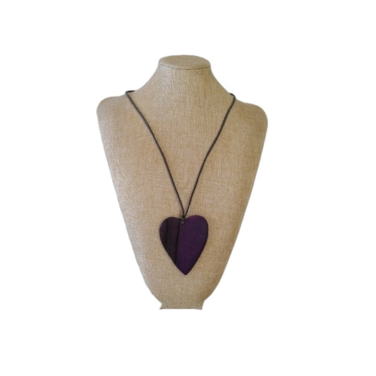 Necklace with Wooden Heart Purple
