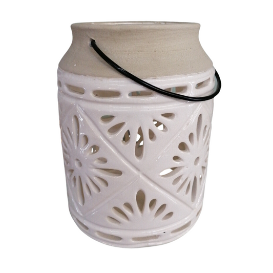 Lantern Candleholder cut out Ceramic 23cm x 17cm