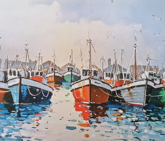 Canvas Boats In Harbour 120x80cm