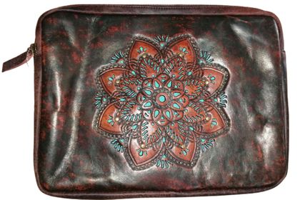 Leather Laptop Bag Carved Mandala